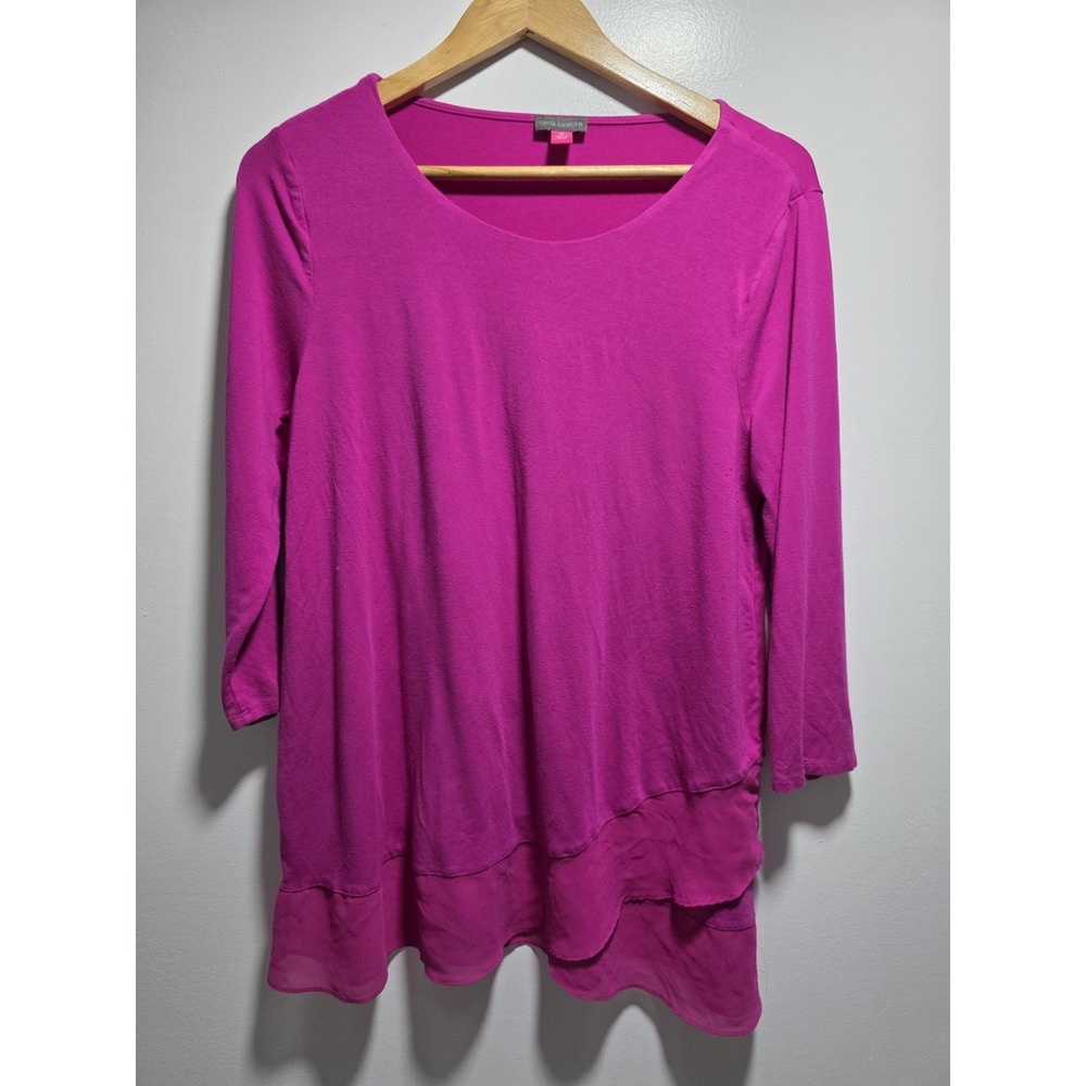 Vince Camuto Womens Blouse Top Tunic 3/4 Sleeves Round Neck Pink Size M
